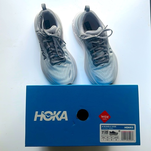 Hoka One One Bondi 8 Wide - NWT - 7.5 EE - Sharkskin/Harbor Mist - Picture 3 of 12